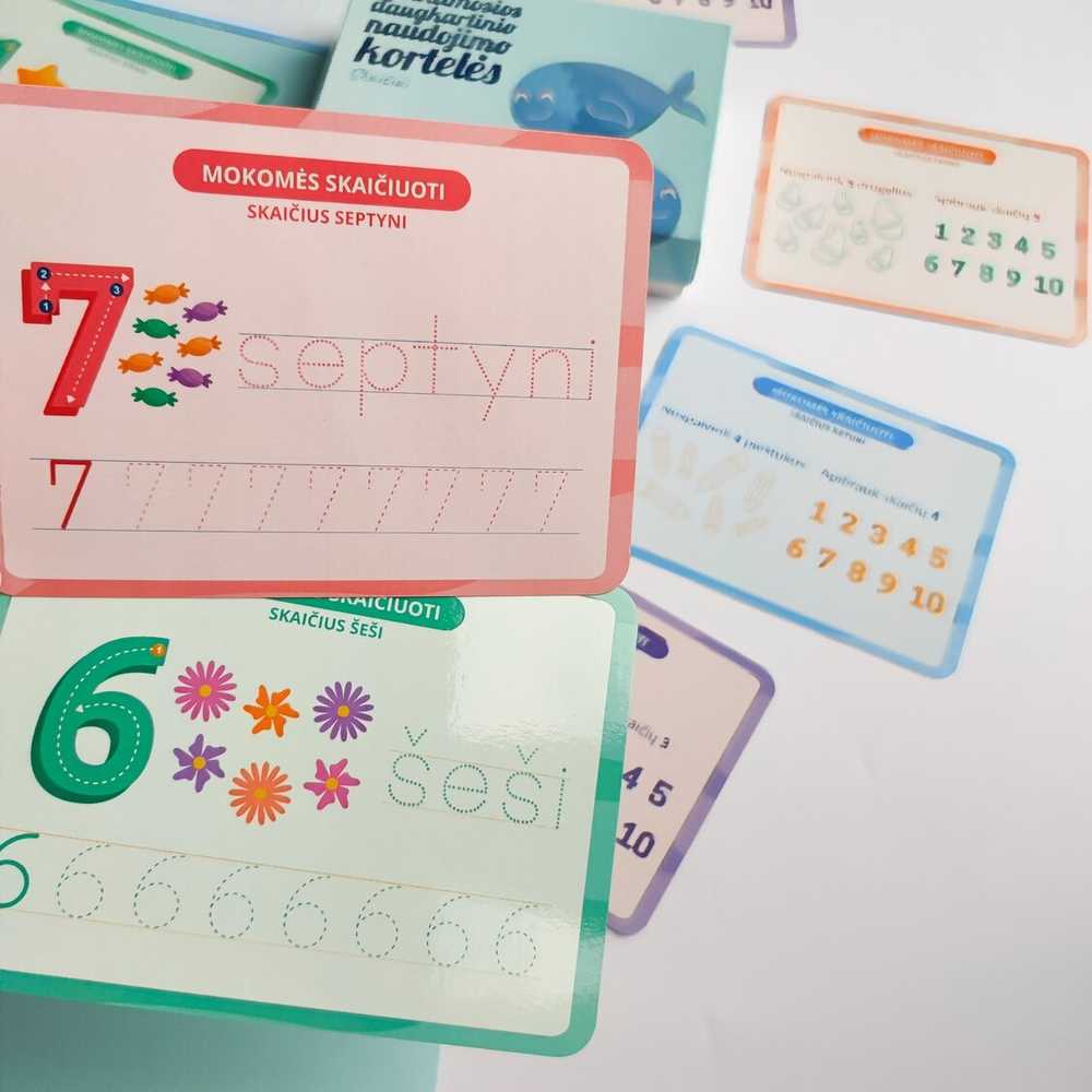 Lietuvos Kurejai Lavinamosios daugkartinio naudojimo kortelės "Skaičiai" + žymeklių rinkinys