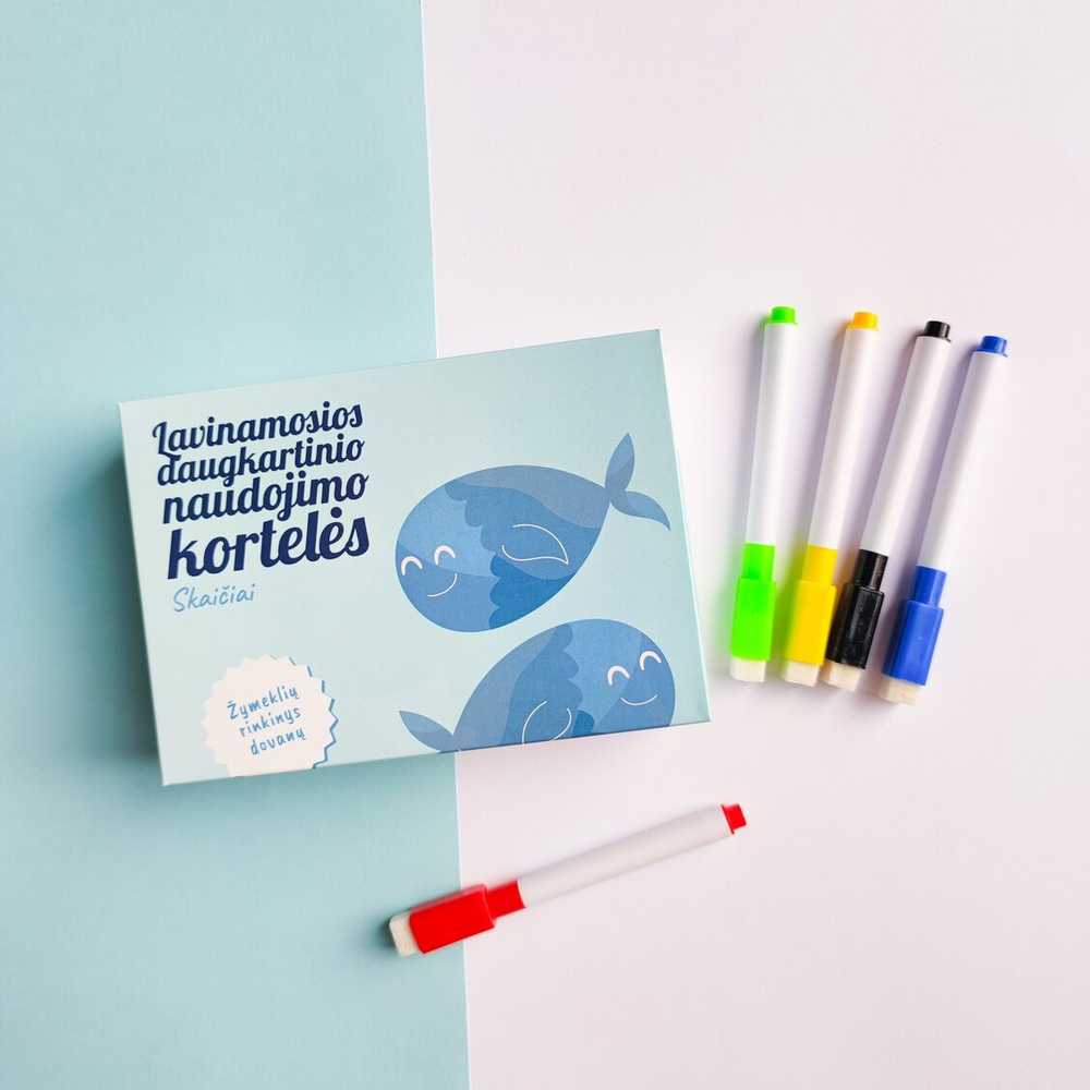 Lietuvos Kurejai Lavinamosios daugkartinio naudojimo kortelės "Skaičiai" + žymeklių rinkinys