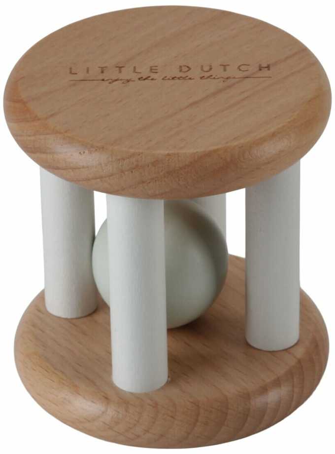 Little Dutch Barškutis medinis ratukas Baltas