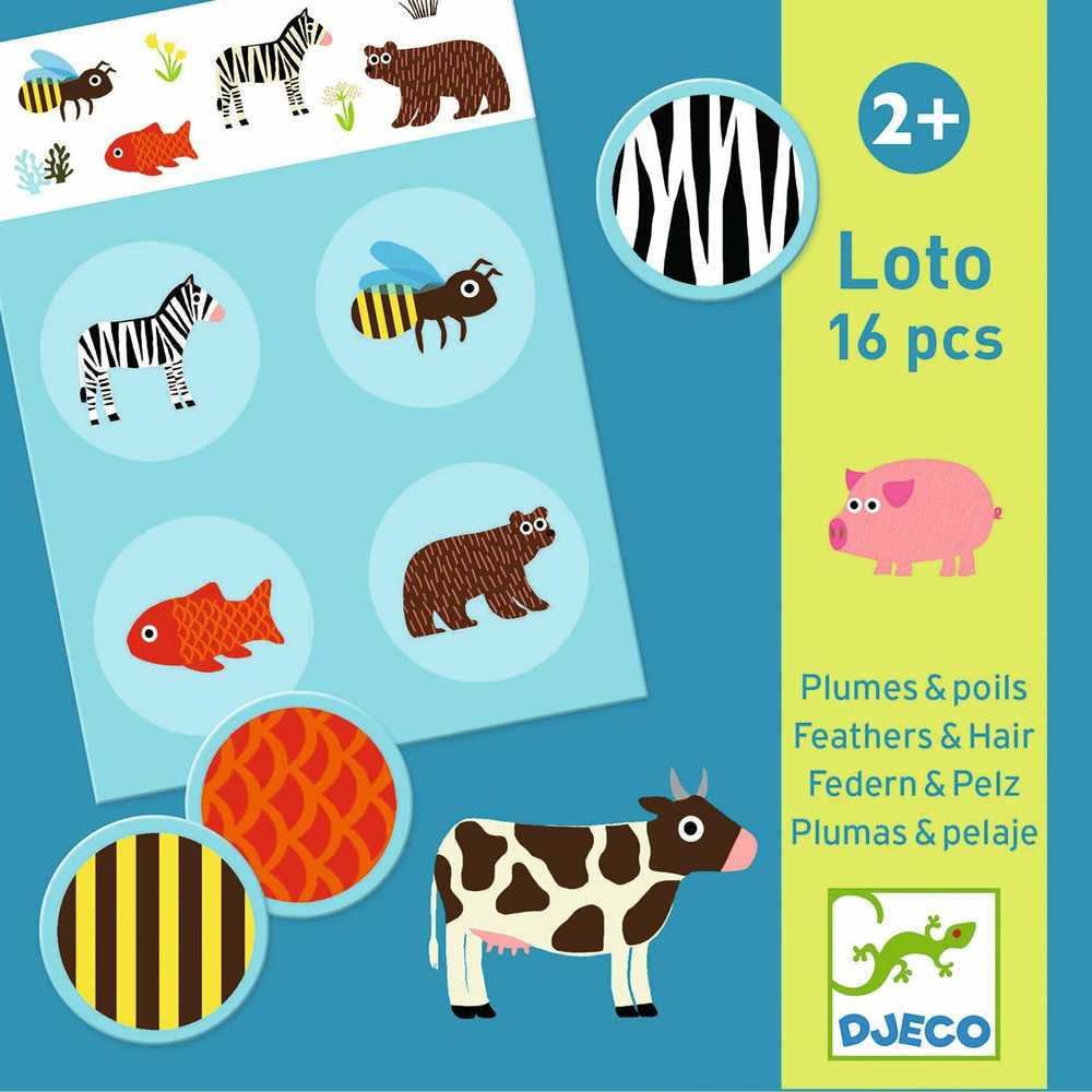 Djeco Loto žaidimas - Plunksna ir kailis (16 vnt.)