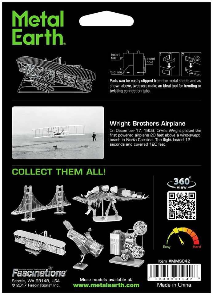 Metal Earth Metalinis 3D konstruktorius Brolių Raitų Lėktuvas "Wright Brothers Airplane"