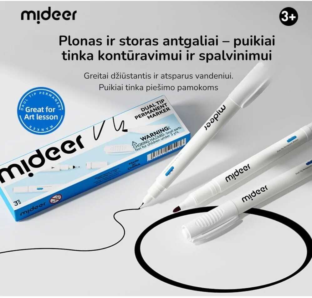 Mideer Aliejinis dviejų galų permanentinis žymeklis - 3vnt.