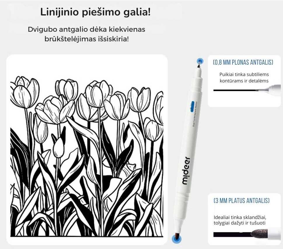 Mideer Aliejinis dviejų galų permanentinis žymeklis - 3vnt.
