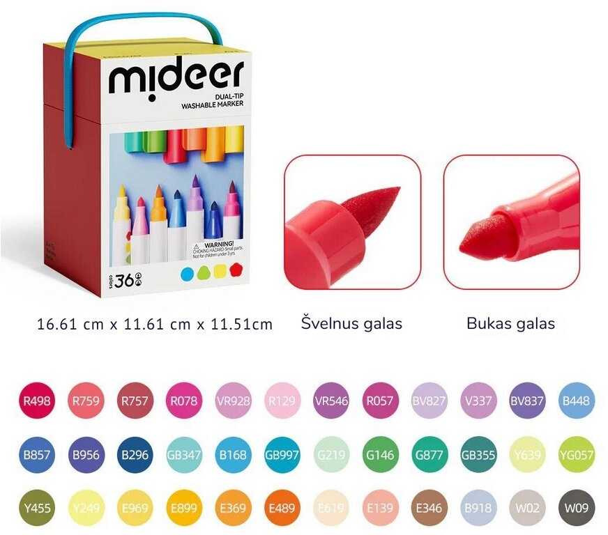 Mideer Dvipusiai nuplaunami flomasteriai 36vnt