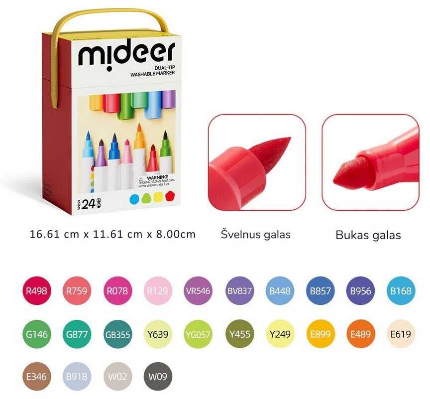 Mideer Dvipusiai nuplaunami flomasteriai 24vnt