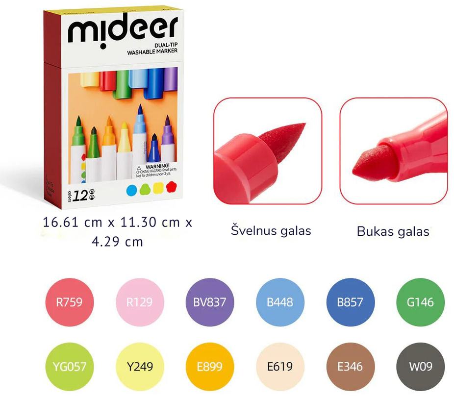 Mideer Dvipusiai nuplaunami flomasteriai 12vnt