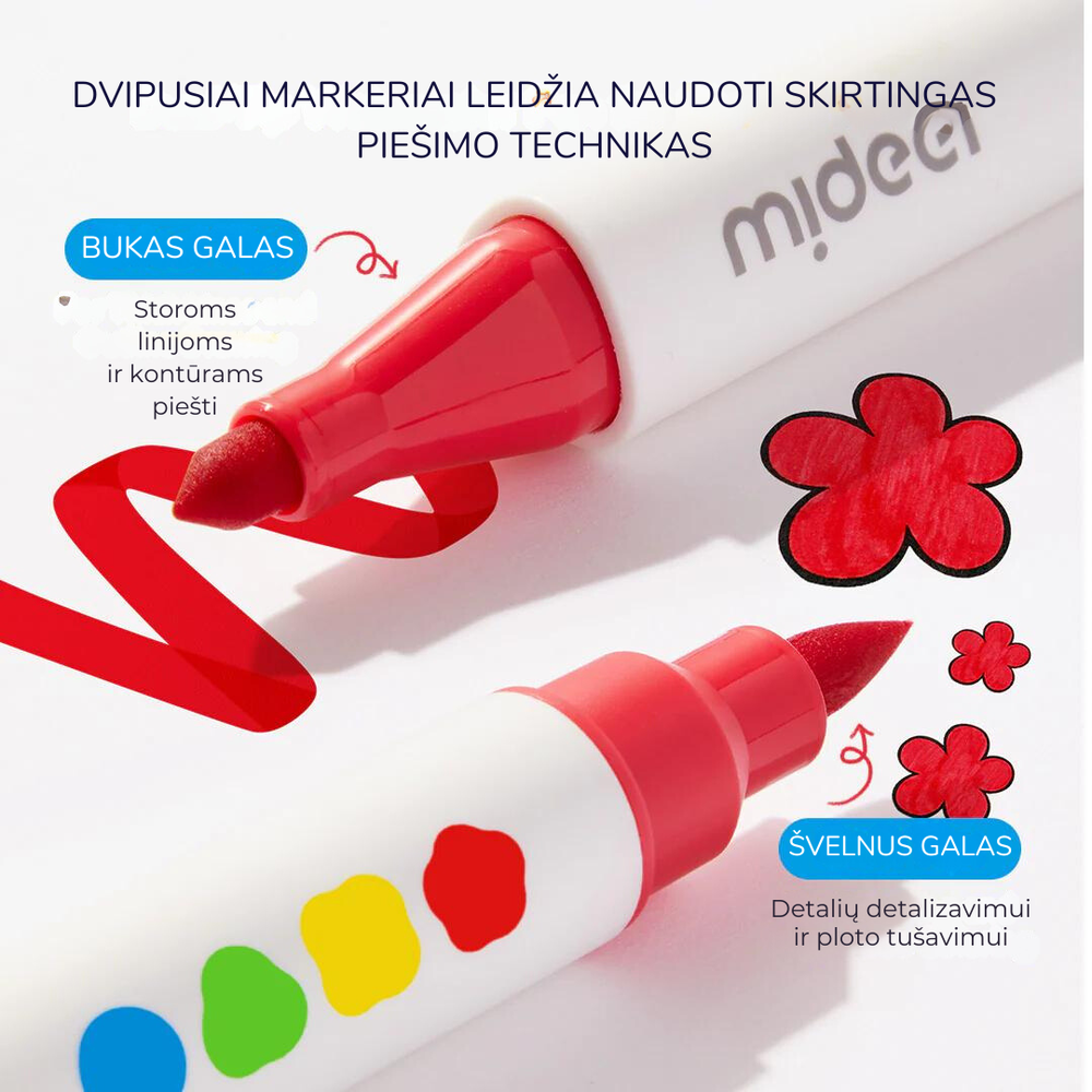 Mideer Dvipusiai nuplaunami flomasteriai 24vnt