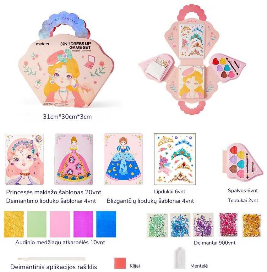 Mideer Kūrybinių darbelių rinkinys Princesės makiažo šou 3in1