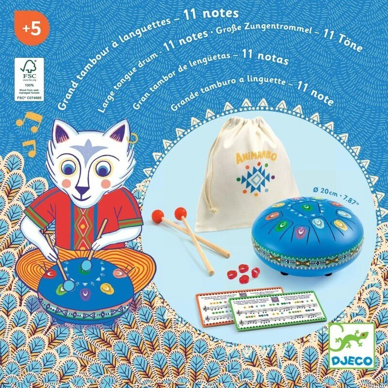 Djeco Animambo Muzikinis instrumentas - Didelis metalinis būgnas (11 natų)