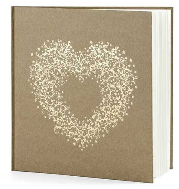 PartyDeco Albumas knyga svečių palinkėjimams Širdelė 20,5x20,5 cm, 22 psl ruda