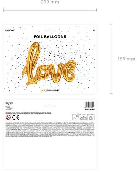 PartyDeco Balionai LOVE auksiniai 73x59cm