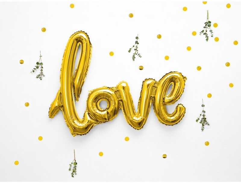 PartyDeco Balionai LOVE auksiniai 73x59cm