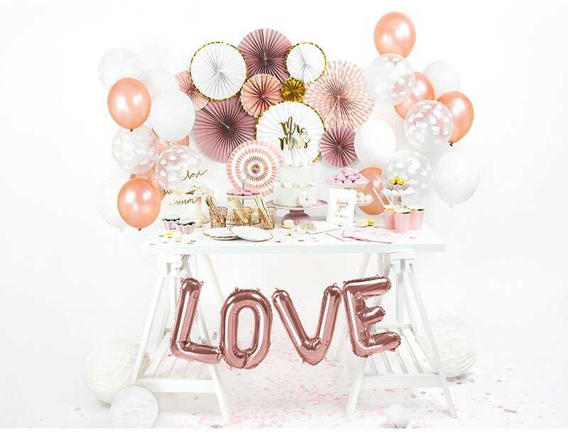 PartyDeco Balionai LOVE rožinio aukso 140x35cm