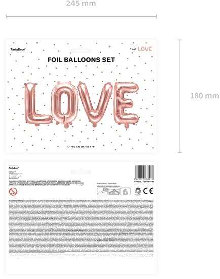 PartyDeco Balionai LOVE rožinio aukso 140x35cm