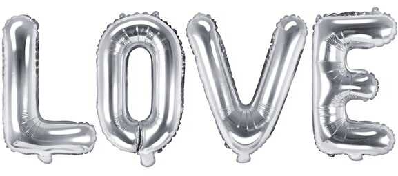 PartyDeco Balionai LOVE sidabriniai 140x35cm