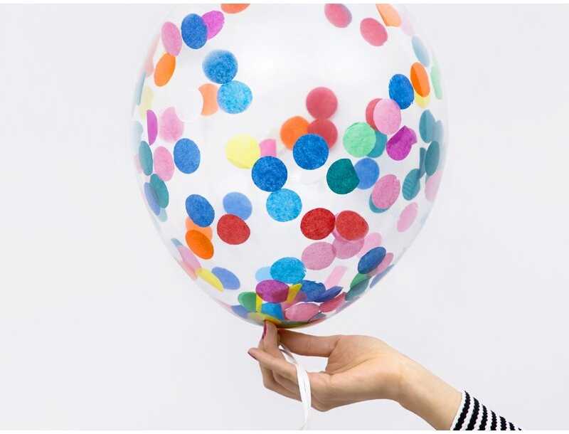PartyDeco Balionai su konfeti "Margi rutuliukai" 30 cm, 6vnt