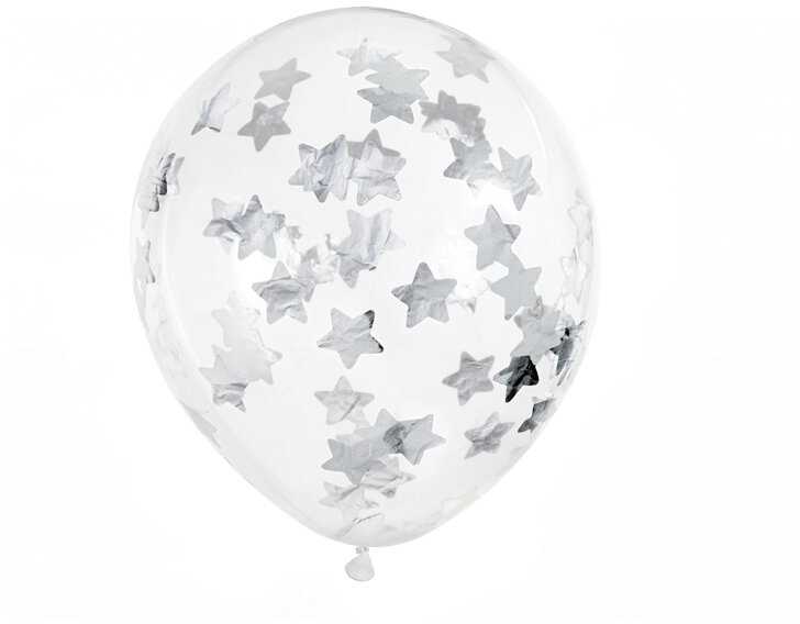 PartyDeco Balionai su konfeti "Sidabrinės žvaigždės" 30 cm