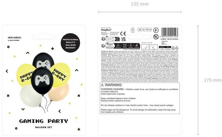 PartyDeco Balionų rinkinys Happy B-day, 6vnt