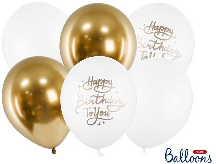 PartyDeco Balionų rinkinys Happy Birthday, 6 vnt