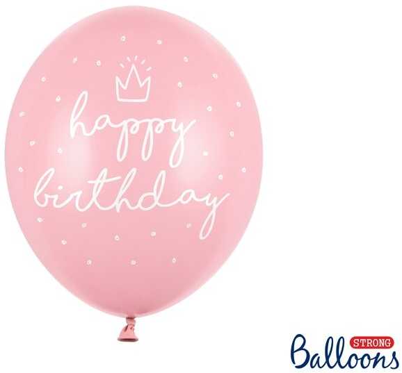 PartyDeco Balionų rinkinys Happy Birthday rausvi 6vnt