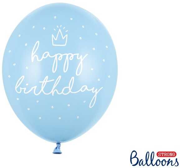 Party Deco PartyDeco Balionų rinkinys Happy Birthday melsvi 6vnt