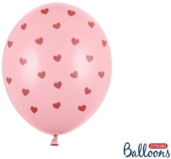 PartyDeco Rožiniai pasteliniai balionai "Širdelės" (6vnt)