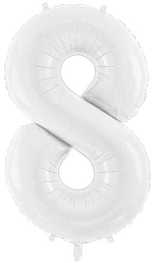 PartyDeco Baltas balionas Skaičius, 86cm, Skaičius: 8