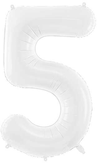 PartyDeco Baltas balionas Skaičius, 86cm, Skaičius: 5