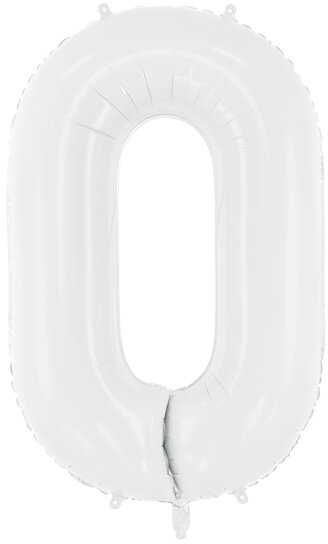 PartyDeco Baltas balionas Skaičius, 86cm, Skaičius: 0