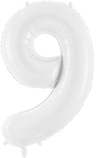 PartyDeco Baltas balionas Skaičius, 86cm, Skaičius: 9