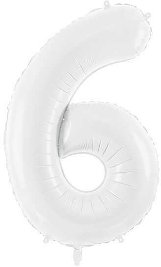 PartyDeco Baltas balionas Skaičius, 86cm, Skaičius: 6