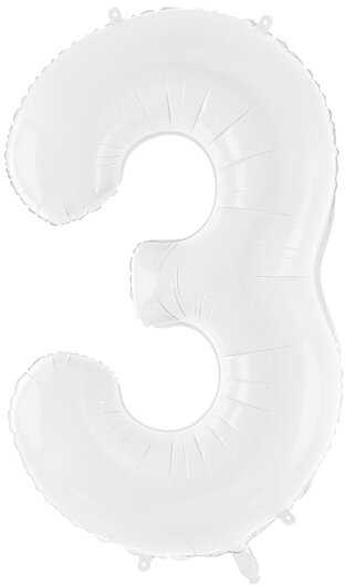 PartyDeco Baltas balionas Skaičius, 86cm, Skaičius: 3