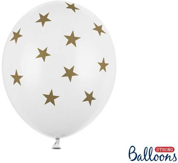 PartyDeco Balti balionai su žvaigždutėmis 6 vnt
