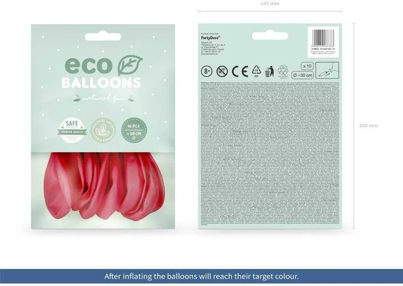 PartyDeco Ekologiški balionai "Šviesiai raudoni", 10vnt