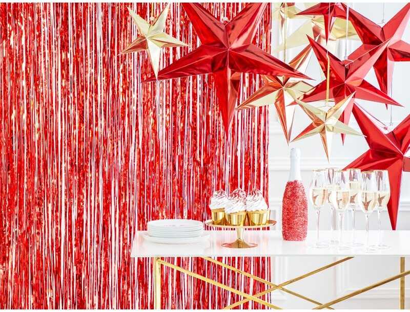 PartyDeco Folinė kutų užuolaida dekoracijoms, Spalva: Raudonas