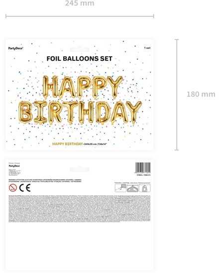Party Deco PartyDeco Foliniai balionai "HAPPY BIRTHDAY" auksiniai, 35cm