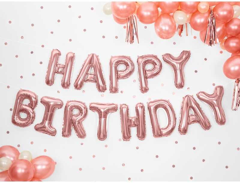 Party Deco PartyDeco Foliniai balionai "HAPPY BIRTHDAY" rožinio aukso 35cm