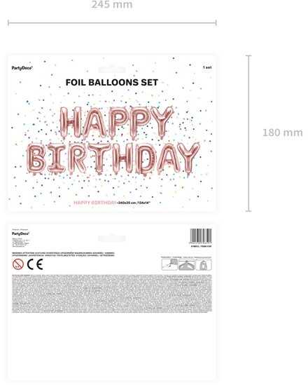 Party Deco PartyDeco Foliniai balionai "HAPPY BIRTHDAY" rožinio aukso 35cm