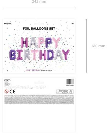 Party Deco PartyDeco Foliniai balionai "HAPPY BIRTHDAY" , violetiniai 35cm