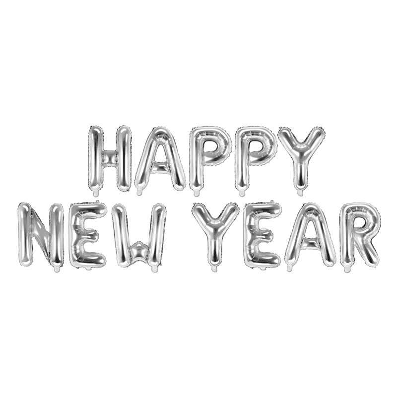 PartyDeco Foliniai balionai "HAPPY NEW YEAR" sidabriniai, 35cm