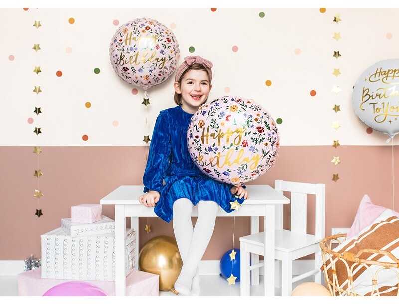 PartyDeco Folinis apvalus balionas "Happy birthday"