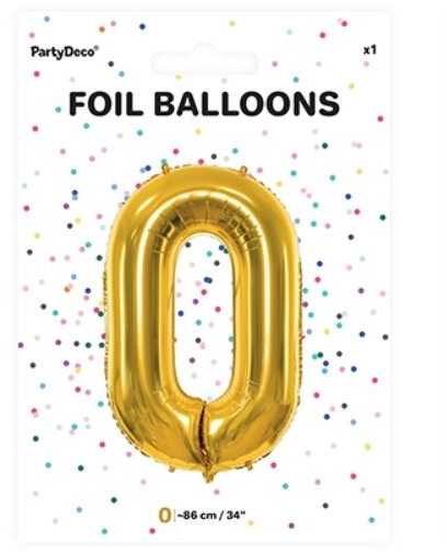 PartyDeco Folinis balionas "0" auksinis, 86 cm