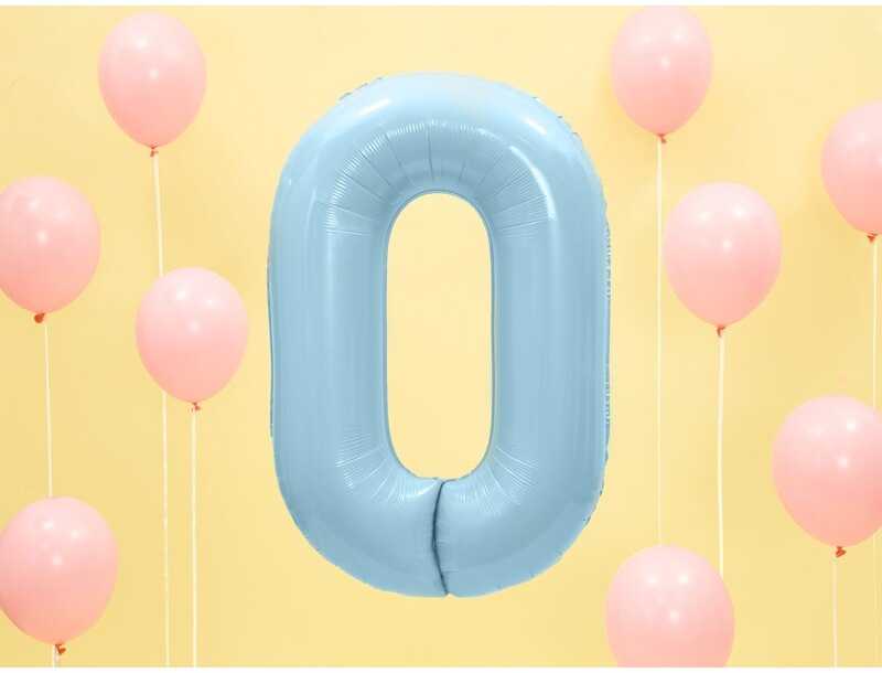 PartyDeco Folinis balionas "0" melsvas, 86 cm