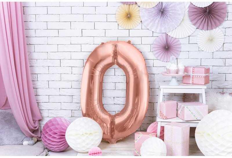 PartyDeco Folinis balionas "0" rožinio aukso, 86 cm
