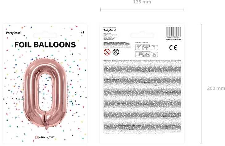 PartyDeco Folinis balionas "0" rožinio aukso, 86 cm