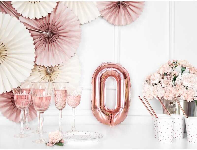 PartyDeco Folinis balionas "0" rožinio aukso, 35 cm