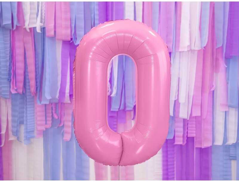PartyDeco Folinis balionas "0" rožinis, 86 cm