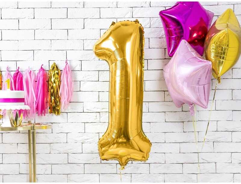 PartyDeco Folinis balionas "1" auksinis, 86 cm