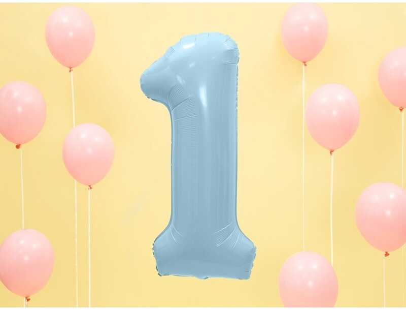 PartyDeco Folinis balionas "1" melsvas, 86 cm