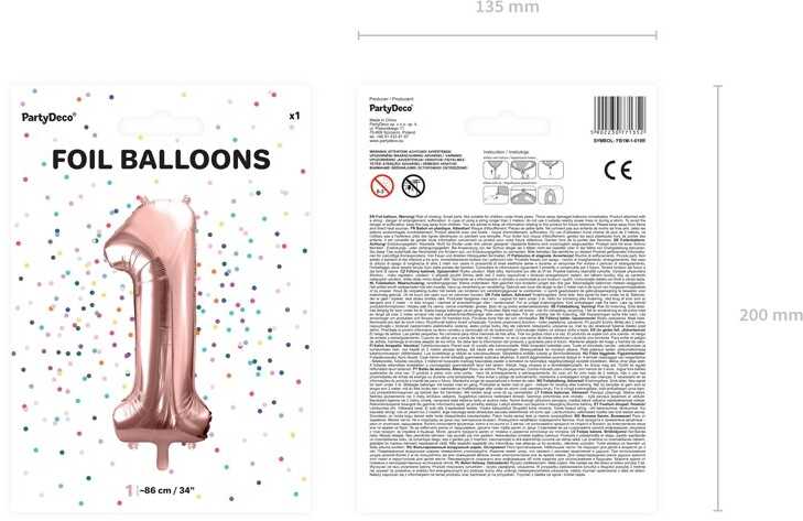 PartyDeco Folinis balionas "1" rožinio aukso, 86 cm